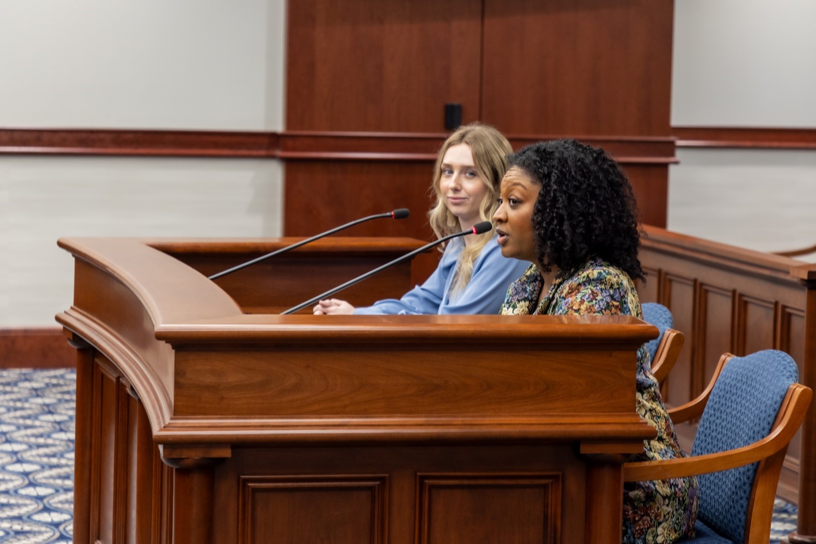 Sen. Sarah Anthony and her Deputy Chief of Staff, Remy Gelderloos, testifying before the Senate Committee on Health Policy on Wed., Oct. 30 about Sen. Anthony’s legislation to improve breast cancer detection standards in Michigan, Senate Bill 1042.
